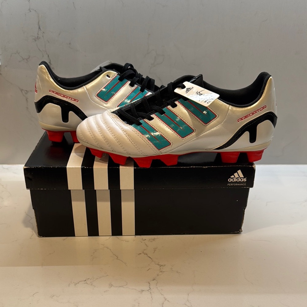 adidas Predator Soccer Cleats in White, Teal & Red